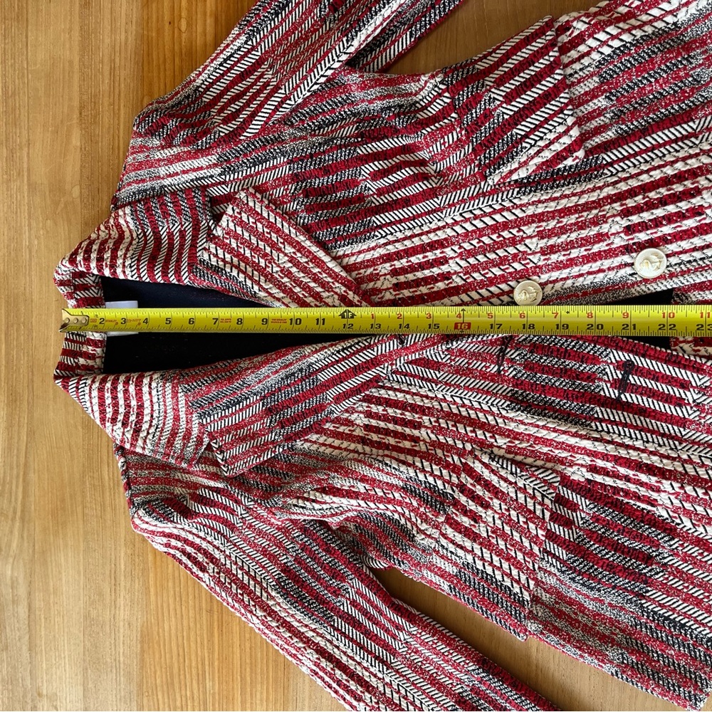 CAbi Red Patterned Tweed Jacket - Women's Button Front Blazer, Size S - Picture 8 of 8